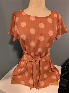 Modcloth Rust Dot Tie-Waist Blouse